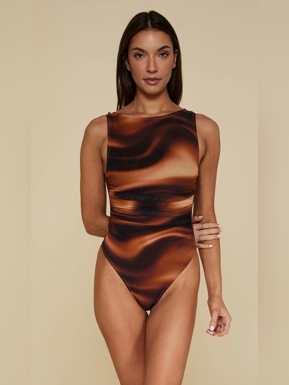 NWT B Swim Fata Morgana One Piece High Cut Animal Majara Brown Sparkle Medium
